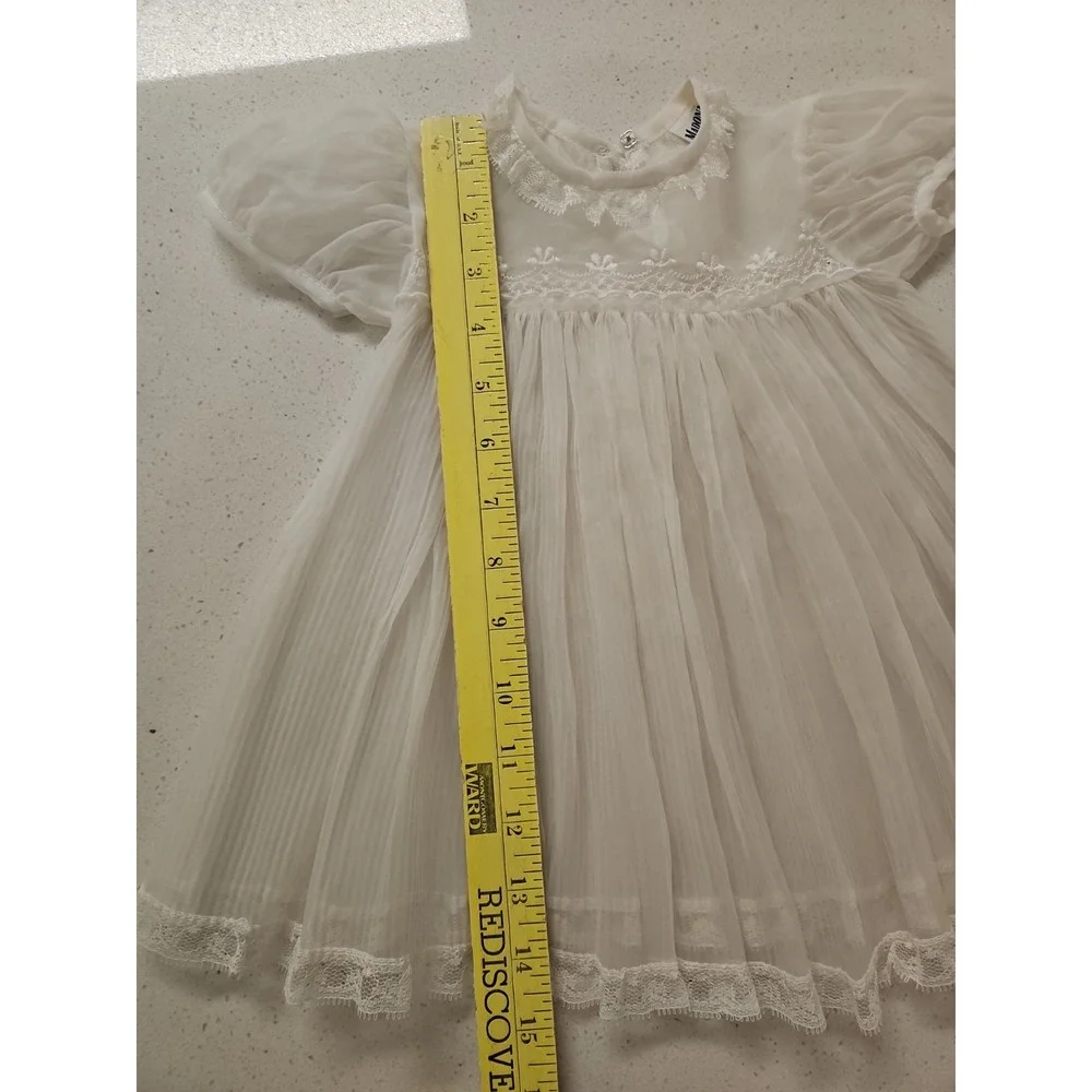 Madonna Original Vintage Baby Christening Dress‎ Pleated White Lace 3 Pc Set